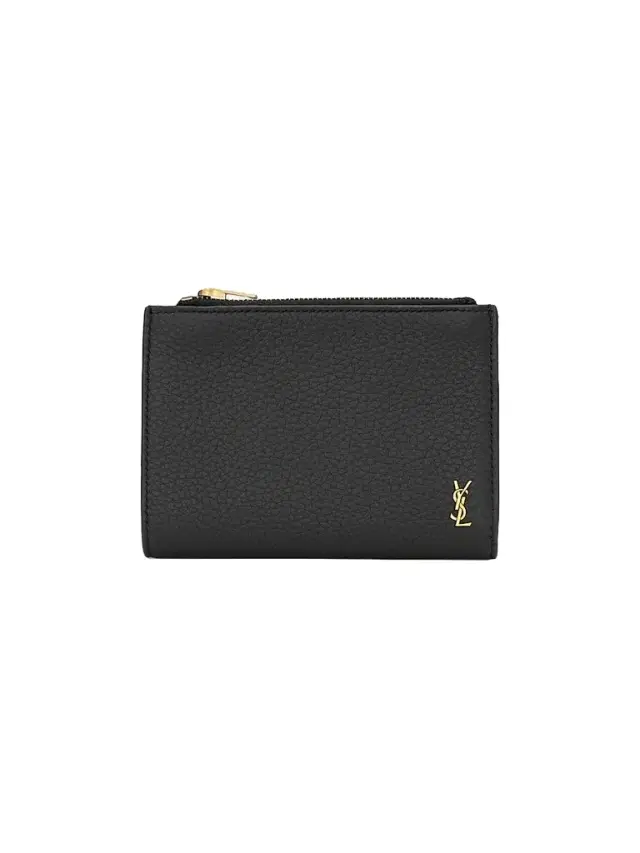 Saint Laurent Men's Tiny Cassandre Bi-Fold Wallet in Grained Leather - Black