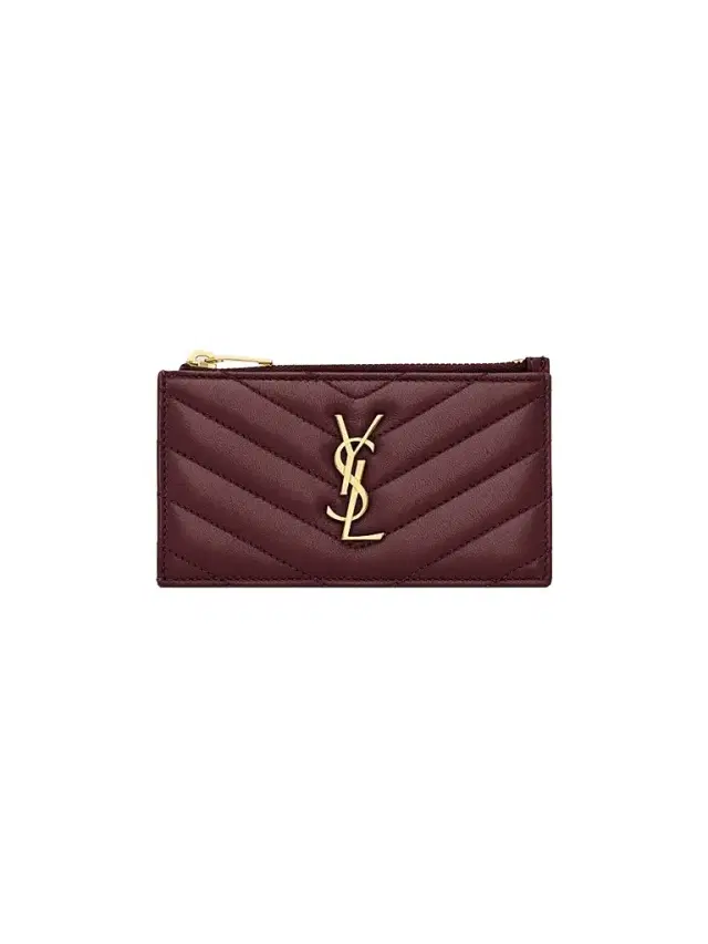 Saint Laurent Women's Cassandre Matelassé Fragments Zipped Card Case - Rouge Cabernet