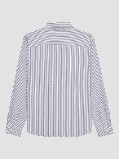 Saint Laurent Women's Cassandre Shirt in Striped Cotton Poplin - Blanc Gris | Thumbnail 2