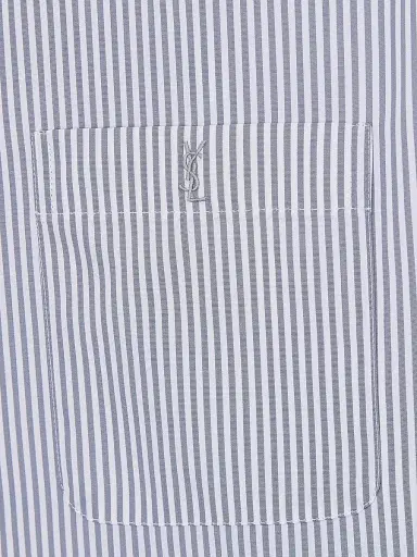 Saint Laurent Women's Cassandre Shirt in Striped Cotton Poplin - Blanc Gris | Thumbnail 3
