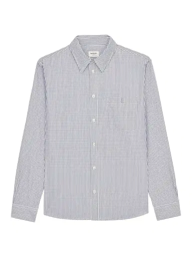 Saint Laurent Women's Cassandre Shirt in Striped Cotton Poplin - Blanc Gris | Thumbnail 1