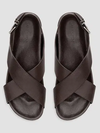 Saint Laurent Men's Helios Sandals in Grained Leather - Paris Brown - Size 9.5 | Thumbnail 3 Saint Laurent Men's Helios Sandals in Grained Leather - Paris Brown - Size 9.5 | Thumbnail 3