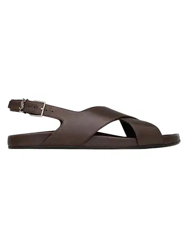 Saint Laurent Men's Helios Sandals in Grained Leather - Paris Brown - Size 9.5 | Thumbnail 1 Saint Laurent Men's Helios Sandals in Grained Leather - Paris Brown - Size 9.5 | Thumbnail 1