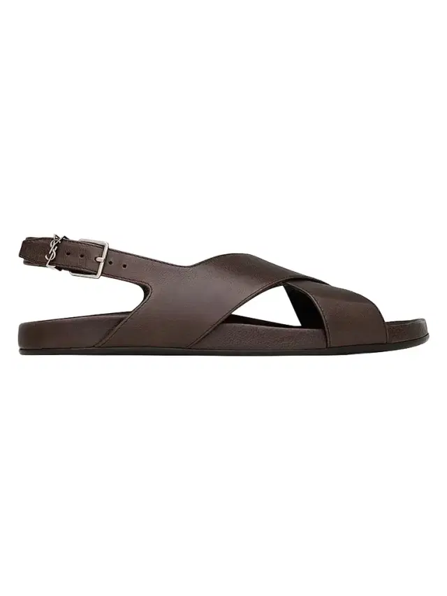 Saint Laurent Men's Helios Sandals in Grained Leather - Paris Brown