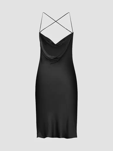 Saint Laurent Women's Backless Cowl Dress in Silk Satin - Noir - Size 6 | Thumbnail 2 Saint Laurent Women's Backless Cowl Dress in Silk Satin - Noir - Size 6 | Thumbnail 2