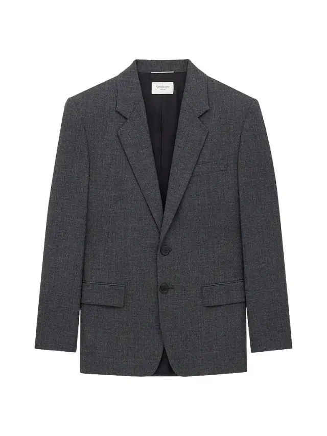 Saint Laurent Men's Single-Breasted Jacket in Wool - Gris Chine