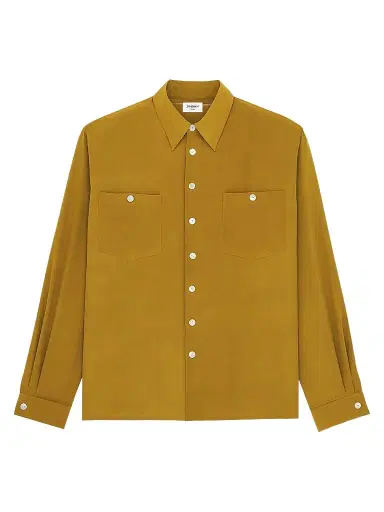 Saint Laurent Men's Shirt in Crepe De Chine - Vert Kaki | Thumbnail 1 Saint Laurent Men's Shirt in Crepe De Chine - Vert Kaki | Thumbnail 1
