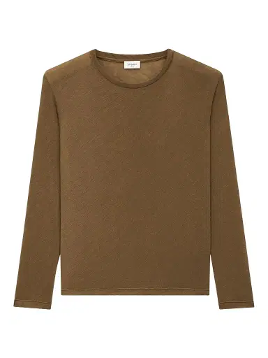 Saint Laurent Women's Top in Cashmere and Silk Jersey - Vert Olive | Thumbnail 1 Saint Laurent Women's Top in Cashmere and Silk Jersey - Vert Olive | Thumbnail 1