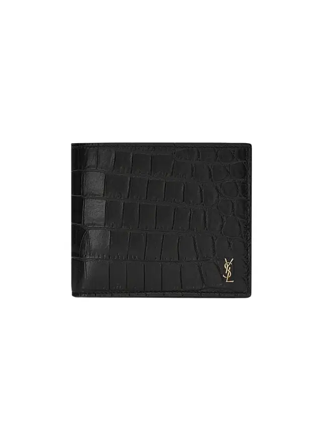 Saint Laurent Men's Tiny Cassandre East-West Wallet with Coin Purse - Black