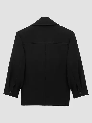 Saint Laurent Women's Oversized Peacoat in Wool - Noir | Thumbnail 2