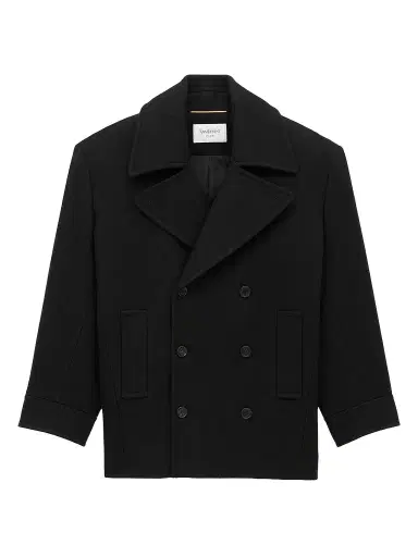 Saint Laurent Women's Oversized Peacoat in Wool - Noir | Thumbnail 1