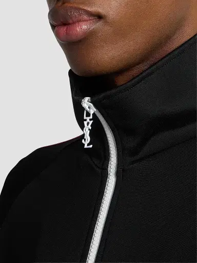 Saint Laurent Men's Cassandre Track Jacket in Jersey - Noir | Thumbnail 5 Saint Laurent Men's Cassandre Track Jacket in Jersey - Noir | Thumbnail 5