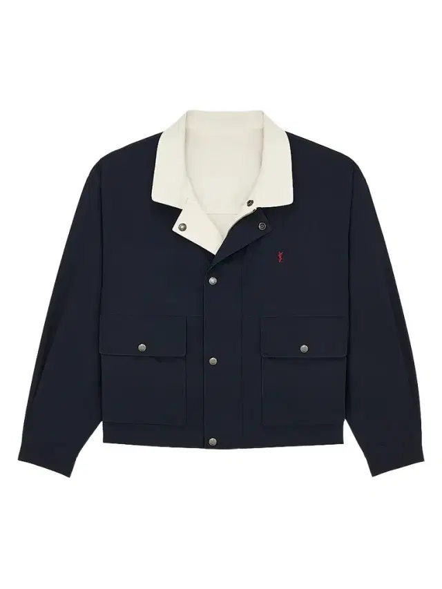 Saint Laurent Men's Cassandre Reversible Work Jacket in Brushed Cotton Canvas - Navy White