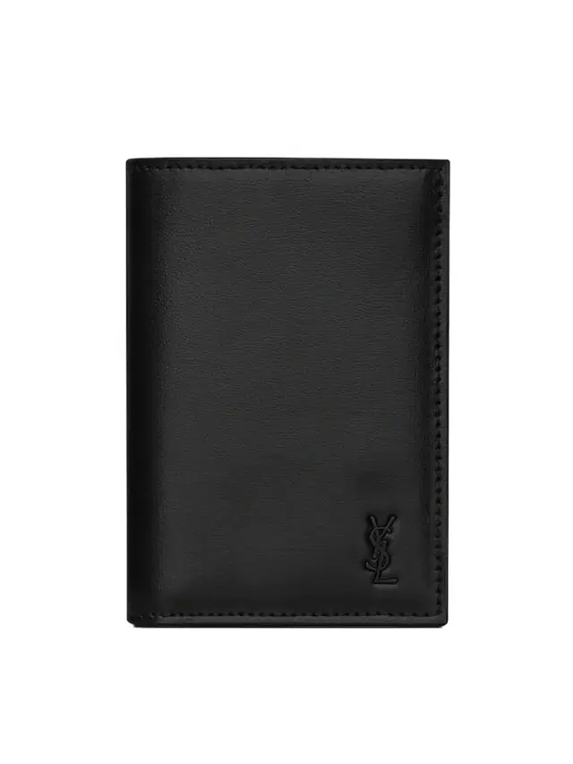 Saint Laurent Men's Tiny Cassandre Credit Card Wallet in Matte Leather - Black