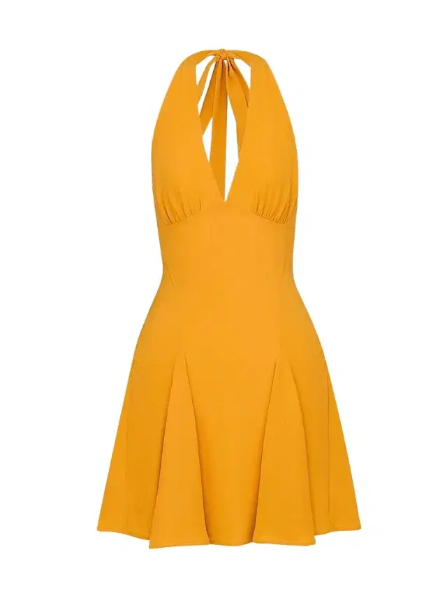 Women's Halter Dress in Silk - Orange