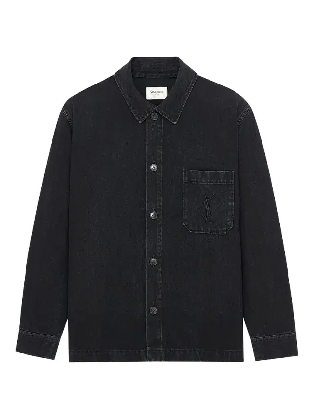 Saint Laurent Men's Cassandre Overshirt in Cotton Linen Gabardine - Black Sand