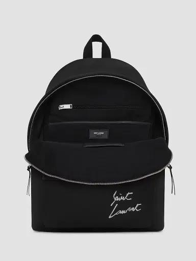 Saint Laurent Men's Embroidered City Backpack in Canvas - Black White | Thumbnail 3