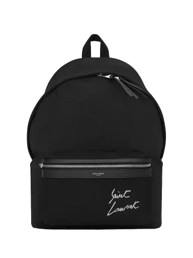 Saint Laurent Men's Embroidered City Backpack in Canvas - Black White | Thumbnail 1