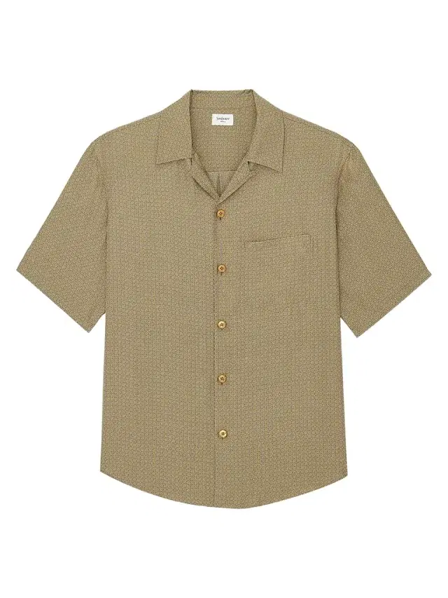 Saint Laurent Men's Shirt in Geometric Silk - Jaune Gris