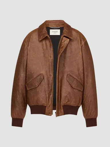 Saint Laurent Men's Jacket in Vintage Grained Lambskin - Marron Terracotta | Thumbnail 3
