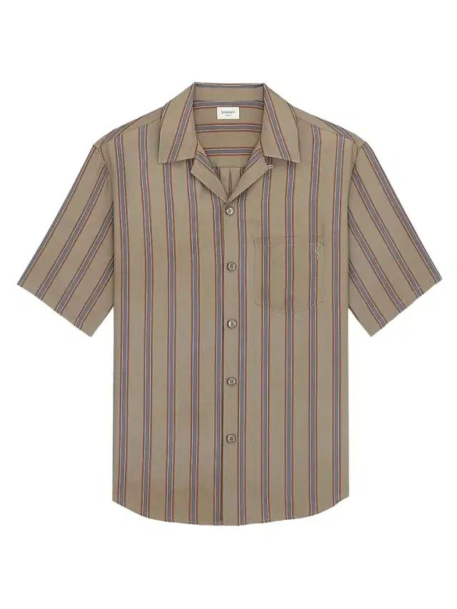 Saint Laurent Men's Cassandre Shirt in Striped Cotton Twill - Taupe Rouge