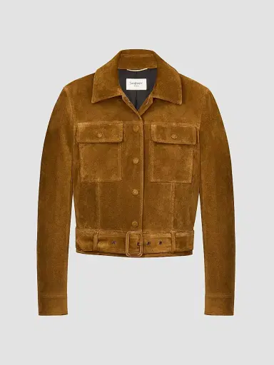 Saint Laurent Women's Jacket in Vintage Split Leather - Noix | Thumbnail 3 Saint Laurent Women's Jacket in Vintage Split Leather - Noix | Thumbnail 3