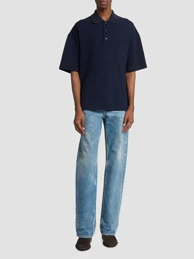 Saint Laurent Men's Cassandre Polo Shirt in Cotton Pique - Bleu Minuit | Thumbnail 2