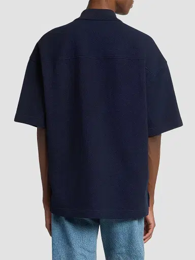 Saint Laurent Men's Cassandre Polo Shirt in Cotton Pique - Bleu Minuit | Thumbnail 4