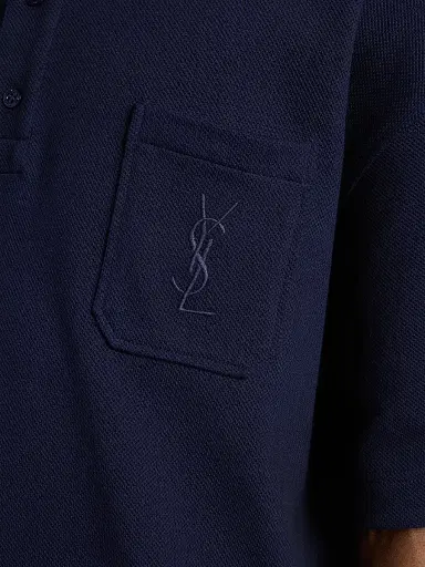Saint Laurent Men's Cassandre Polo Shirt in Cotton Pique - Bleu Minuit | Thumbnail 5