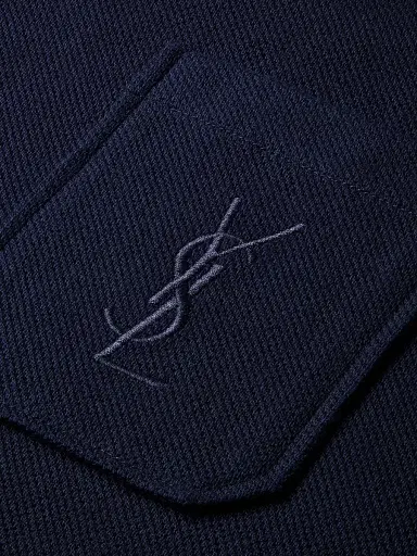 Saint Laurent Men's Cassandre Polo Shirt in Cotton Pique - Bleu Minuit | Thumbnail 6