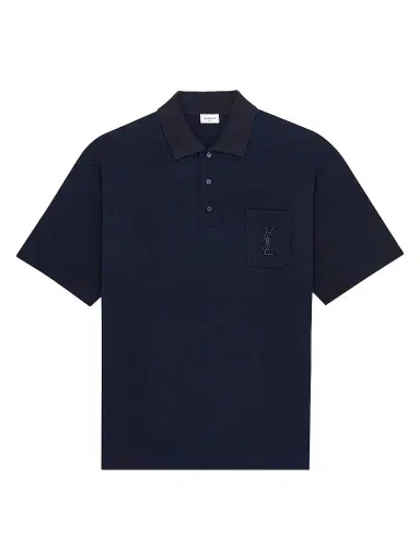 Saint Laurent Men's Cassandre Polo Shirt in Cotton Pique - Bleu Minuit | Thumbnail 1