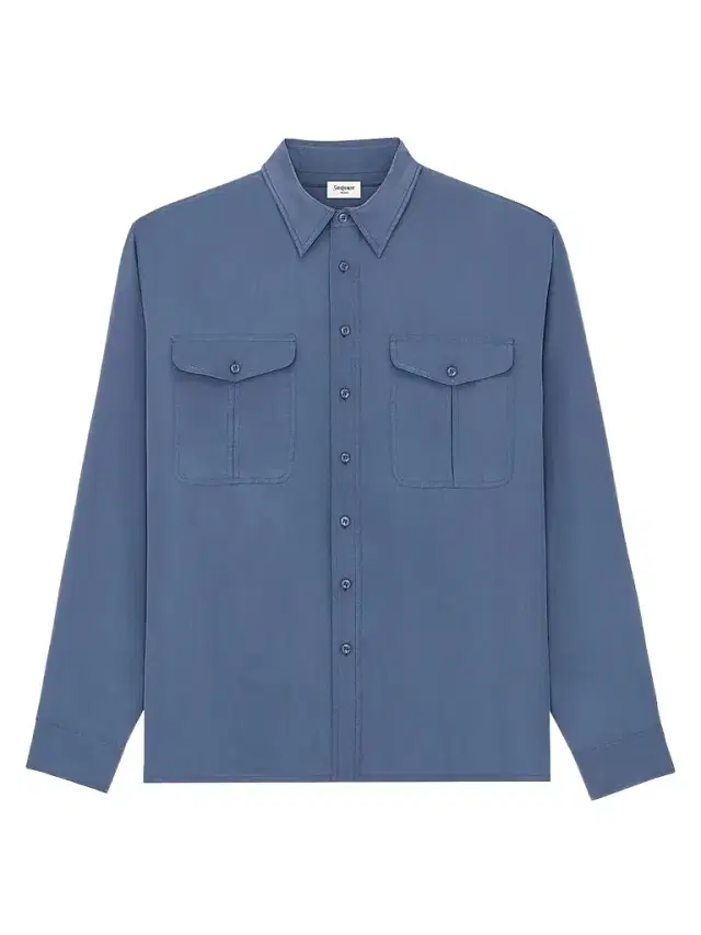 Saint Laurent Men's Shirt in Viscose and Silk - Bleu Acier
