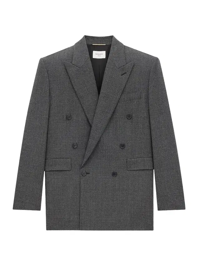 Women's Double-Breasted Long Jacket in Wool - Gris Chine
