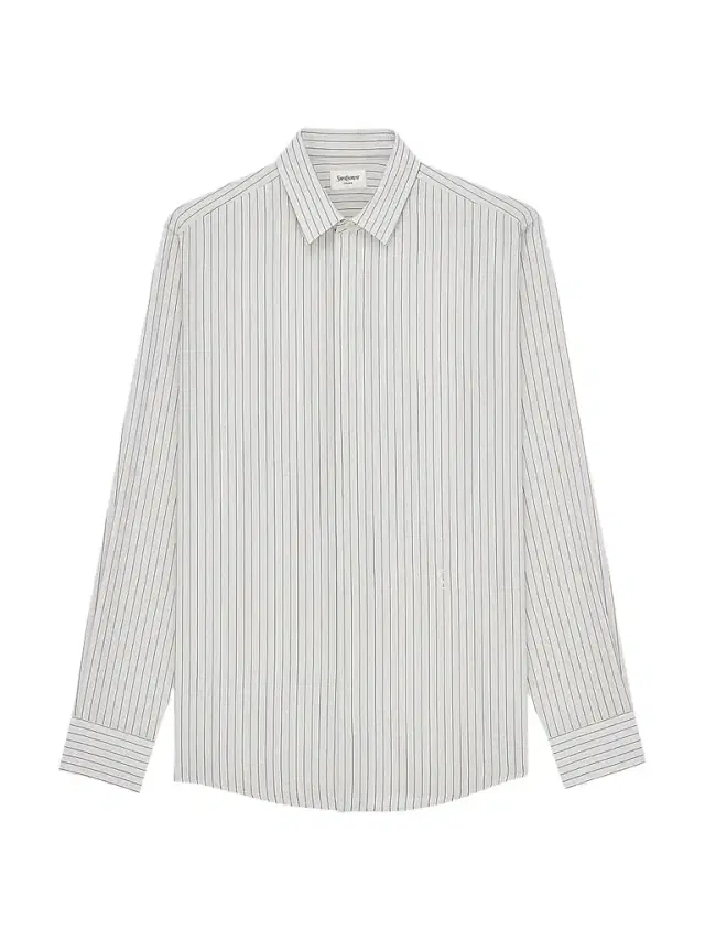 Saint Laurent Men's Cassandre Slim Shirt in Striped Viscose - Craie Noir