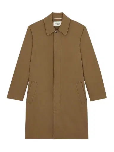 Saint Laurent Men's Coat in Cotton Serge - Taupe Caucase | Thumbnail 1 Saint Laurent Men's Coat in Cotton Serge - Taupe Caucase | Thumbnail 1
