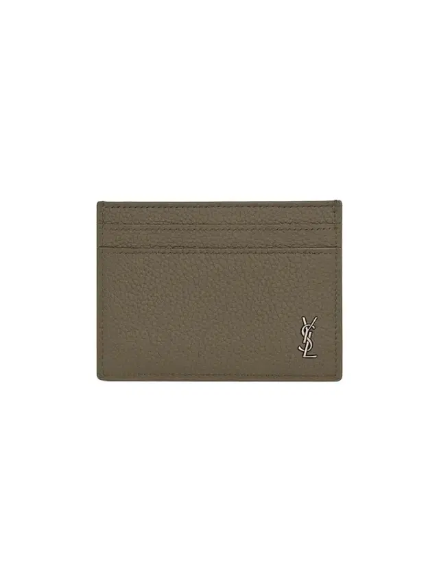 Saint Laurent Men's Tiny Cassandre Card Case in Grained Leather - Dark Khaki