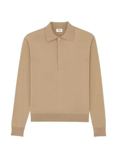 Saint Laurent Men's Polo Shirt in Silk and Cotton Knit - Camel Clair - Size Medium | Thumbnail 1 Saint Laurent Men's Polo Shirt in Silk and Cotton Knit - Camel Clair - Size Medium | Thumbnail 1
