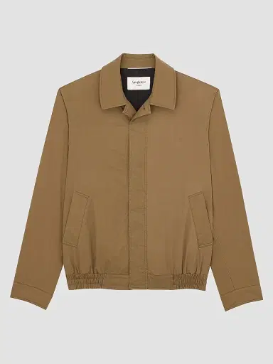 Saint Laurent Men's Cassandre Short Jacket in Cotton Serge - Taupe Caucase | Thumbnail 3