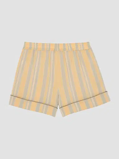 Saint Laurent Men's Pajama Shorts in Striped Cotton and Silk - Jaune Taupe | Thumbnail 2 Saint Laurent Men's Pajama Shorts in Striped Cotton and Silk - Jaune Taupe | Thumbnail 2