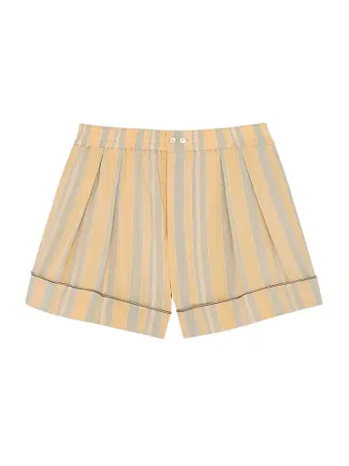 Saint Laurent Men's Pajama Shorts in Striped Cotton and Silk - Jaune Taupe | Thumbnail 1 Saint Laurent Men's Pajama Shorts in Striped Cotton and Silk - Jaune Taupe | Thumbnail 1