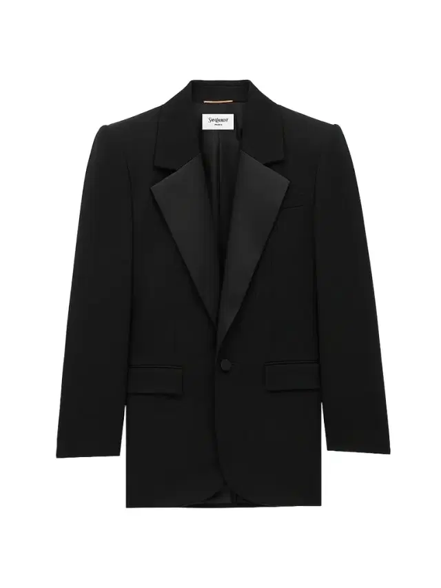 Women's Single-Breasted Tuxedo Jacket in Grain De Poudre - Noir