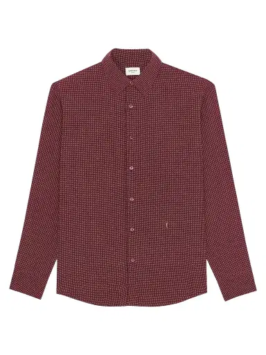 Saint Laurent Men's Cassandre Dotted Shirt in Crepe De Chine - Bordeaux Craie - Size 15.5 | Thumbnail 1