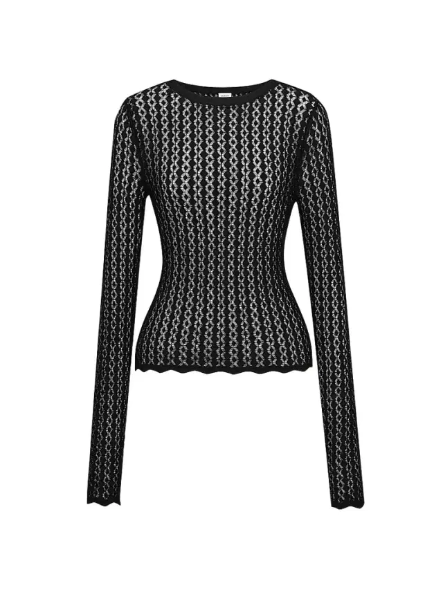 Saint Laurent Women's Top in Pointelle Knit - Black