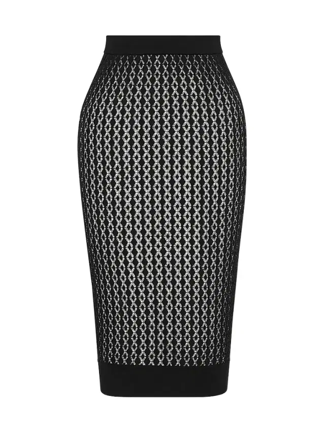 Women's Midi Skirt in Pointelle Knit - Noir