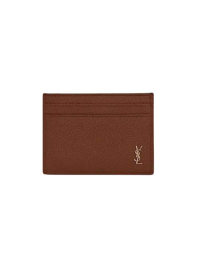 Saint Laurent Men's Tiny Cassandre Credit Card Case in Grained Leather - Toasted Brown