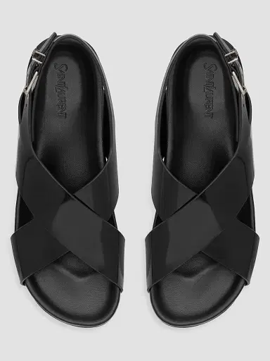Saint Laurent Men's Helios Sandals in Glazed Leather - Black - Size 10.5 | Thumbnail 3 Saint Laurent Men's Helios Sandals in Glazed Leather - Black - Size 10.5 | Thumbnail 3