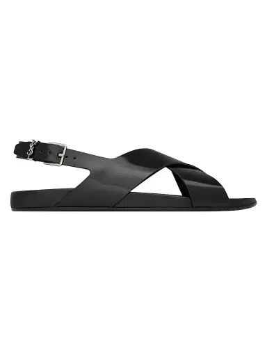 Saint Laurent Men's Helios Sandals in Glazed Leather - Black - Size 10.5 | Thumbnail 1 Saint Laurent Men's Helios Sandals in Glazed Leather - Black - Size 10.5 | Thumbnail 1