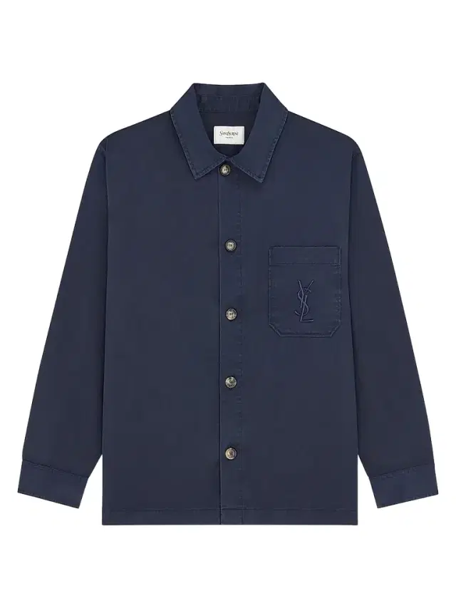 Saint Laurent Men's Cassandre Overshirt in Cotton Linen Gabardine - French Navy
