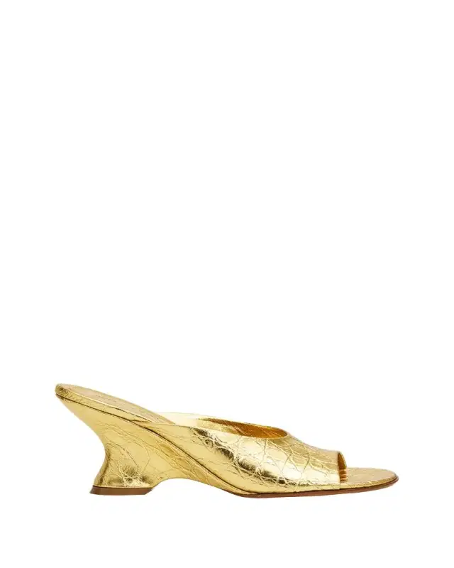 Dries Van Noten 75mm Croc-Embossed Metallic Leather Wedge Mules