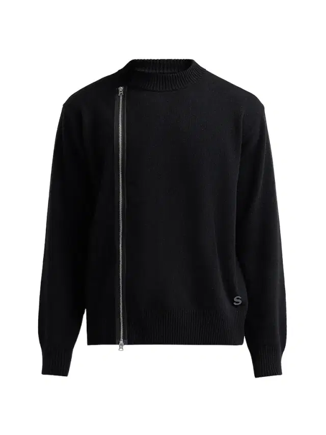 Men's Asymmetric Zip Wool Knit Sweater - Black